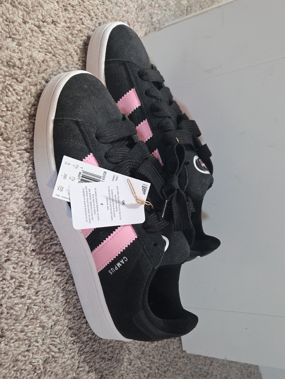 adidas Black Suede Sneakers with Pink Stripes